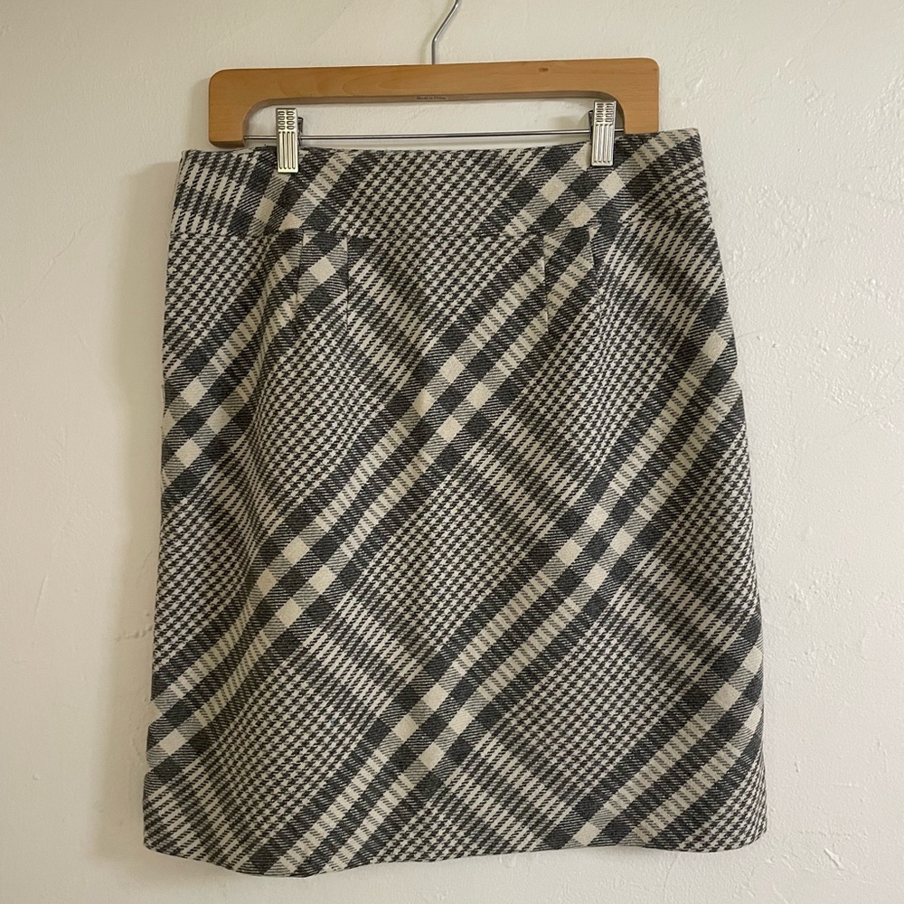 Ann Taylor Gray Wool Blend Plaid Skirt
